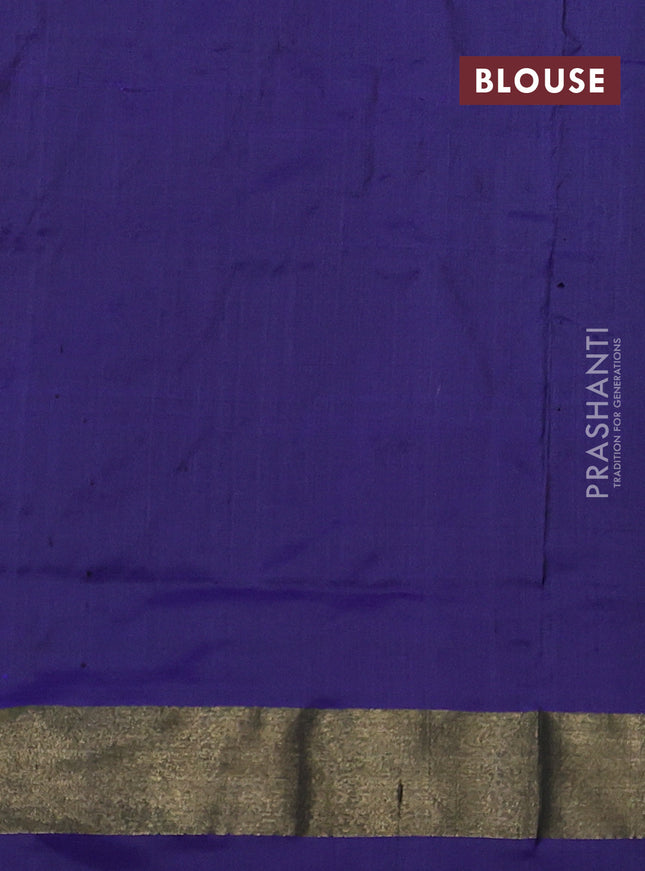 Pochampally silk saree dual shade of pink and blue with allover ikat butta weaves and long ikat woven zari border