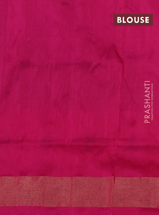 Pochampally silk saree dual shade of teal green and pink with allover ikat butta weaves and long ikat woven zari border