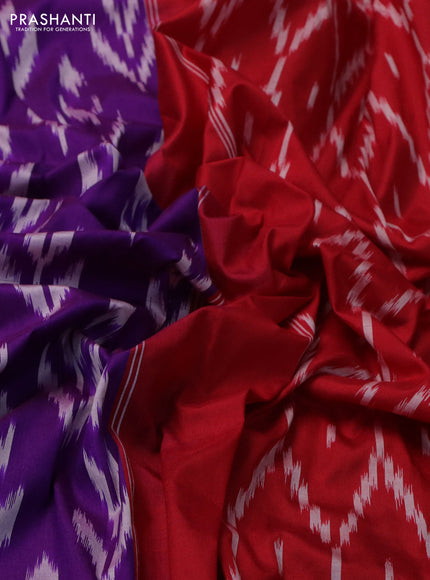 Pochampally silk saree purple shade and red with allover ikat butta weaves and long ikat woven zari border