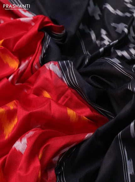 Pochampally silk saree red and black with allover ikat butta weaves and long ikat woven zari border