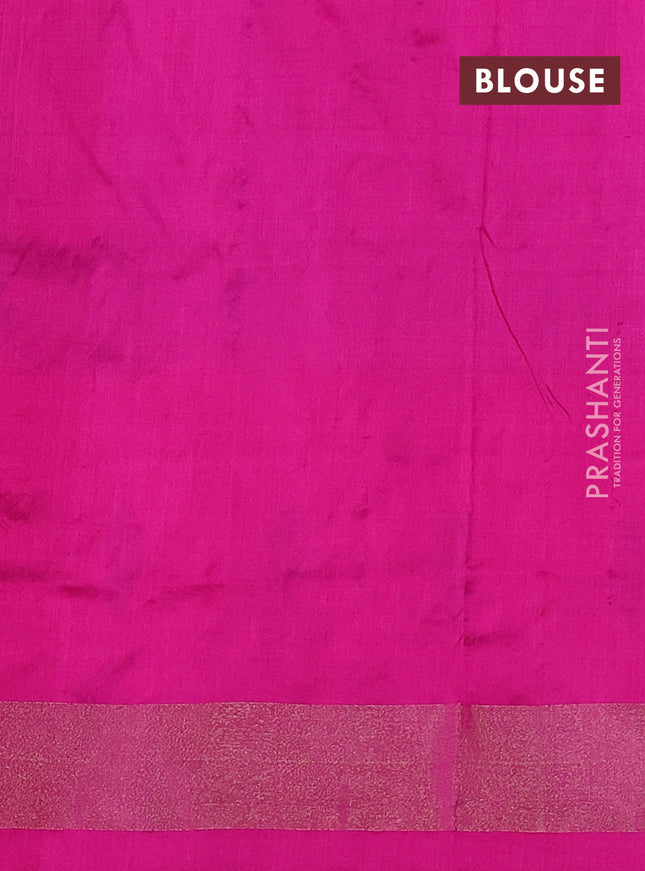 Pochampally silk saree cs blue and pink with allover ikat butta weaves and long ikat woven zari border