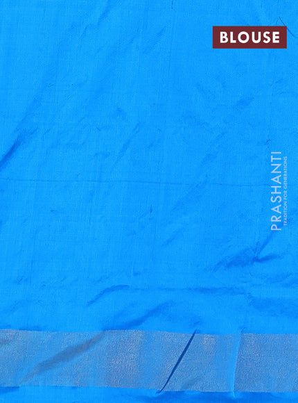 Pochampally silk saree pink and cs blue with allover ikat butta weaves and long ikat woven zari border