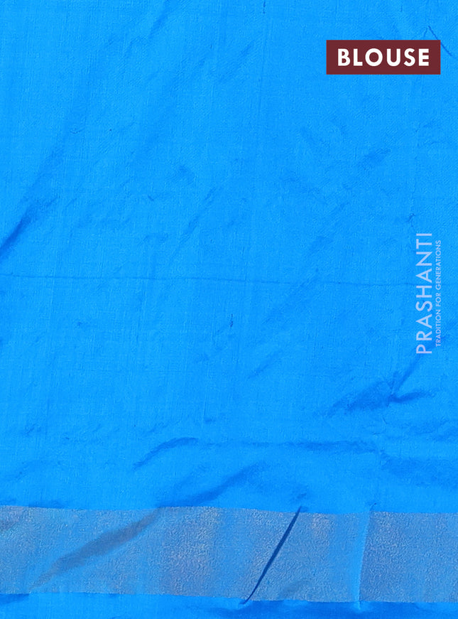 Pochampally silk saree pink and cs blue with allover ikat butta weaves and long ikat woven zari border