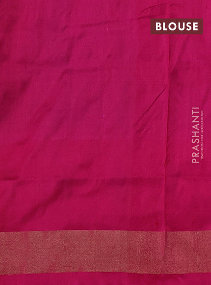 Pochampally silk saree dual shade of teal green and magenta pink with allover ikat butta weaves and long ikat woven zari border