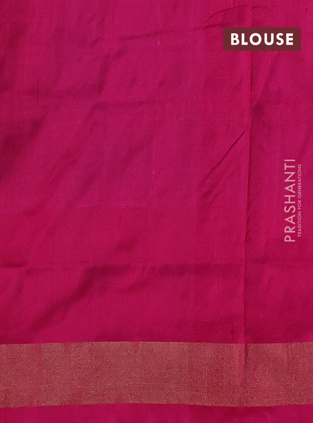 Pochampally silk saree dual shade of teal green and magenta pink with allover ikat butta weaves and long ikat woven zari border