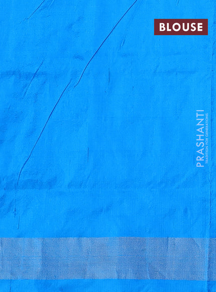 Pochampally silk saree deep maroon and cs blue with allover ikat butta weaves and long ikat woven zari border