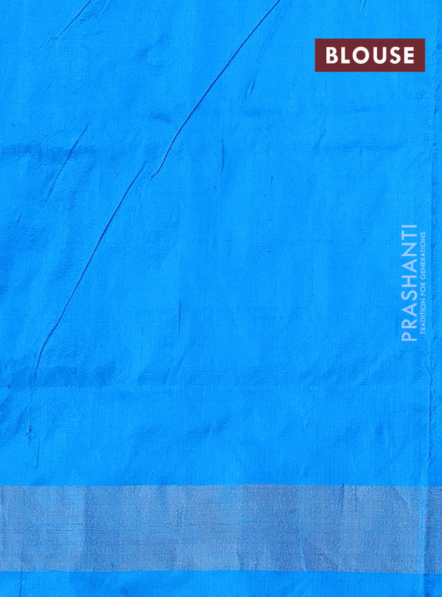 Pochampally silk saree deep maroon and cs blue with allover ikat butta weaves and long ikat woven zari border