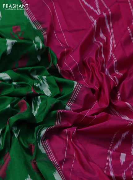 Pochampally silk saree greem and magenta pink with allover ikat butta weaves and long ikat woven zari border