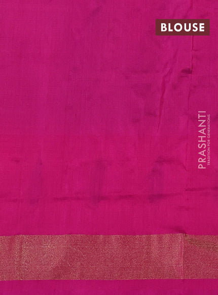 Pochampally silk saree greem and magenta pink with allover ikat butta weaves and long ikat woven zari border