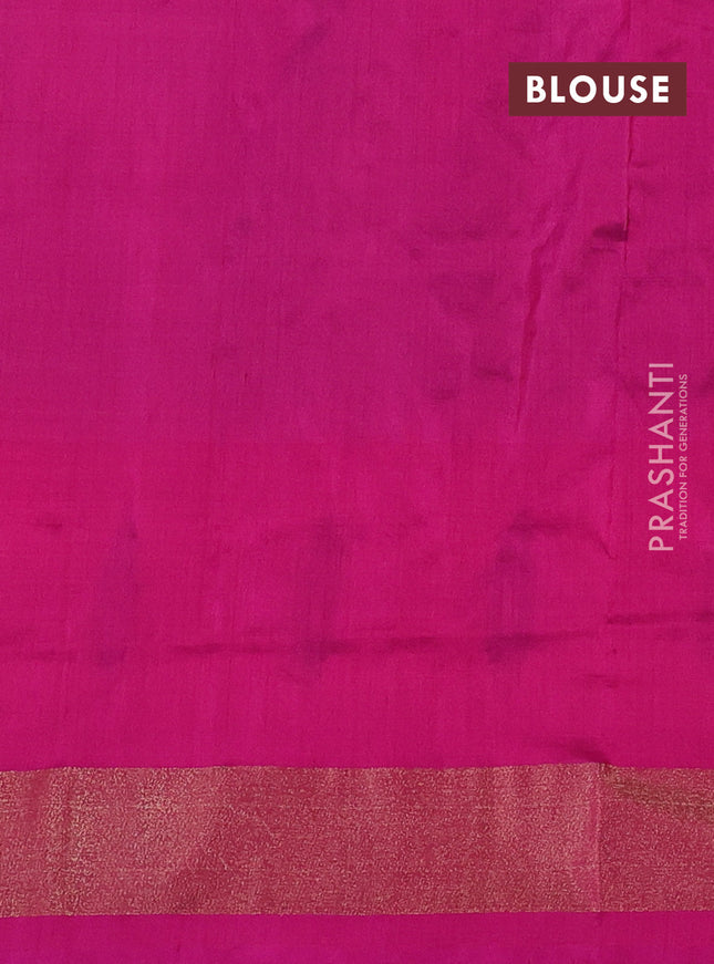 Pochampally silk saree greem and magenta pink with allover ikat butta weaves and long ikat woven zari border