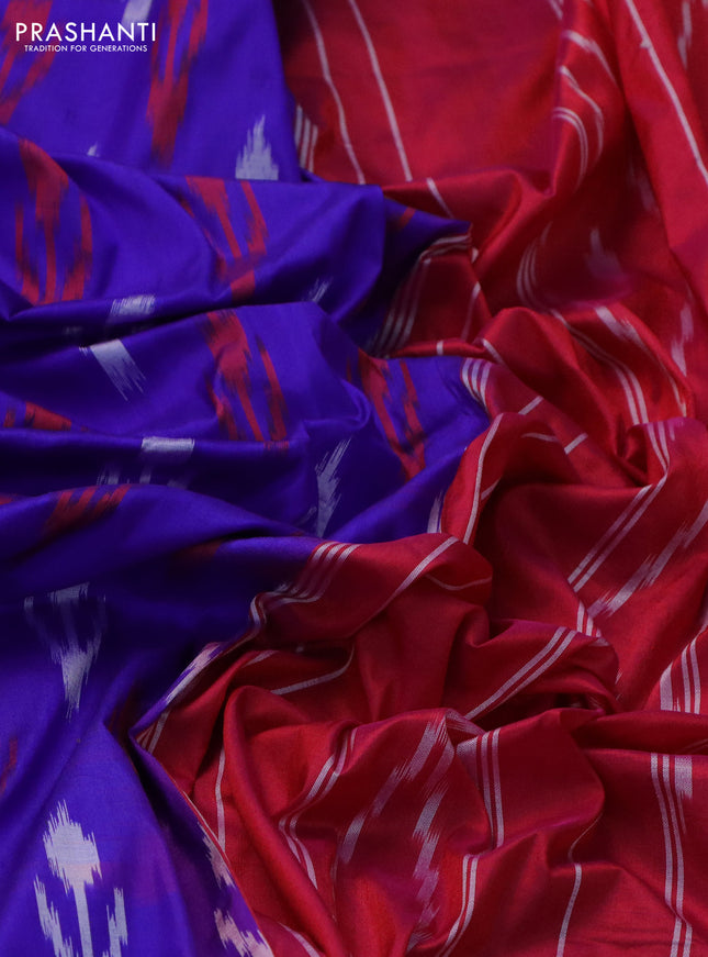 Pochampally silk saree blue and pink with allover ikat butta weaves and long ikat woven zari border