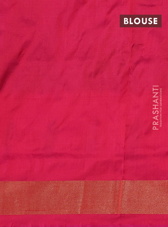 Pochampally silk saree blue and pink with allover ikat butta weaves and long ikat woven zari border