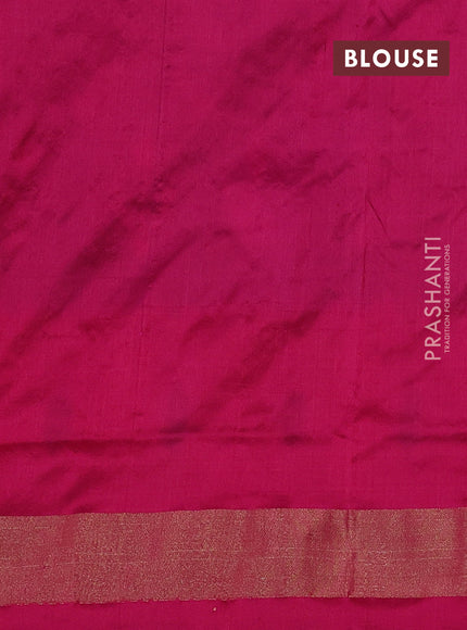 Pochampally silk saree green and dark pink with allover ikat butta weaves and long ikat woven zari border