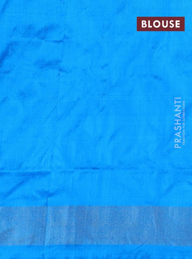 Pochampally silk saree dark mustard and cs blue with allover ikat butta weaves and long ikat woven zari border