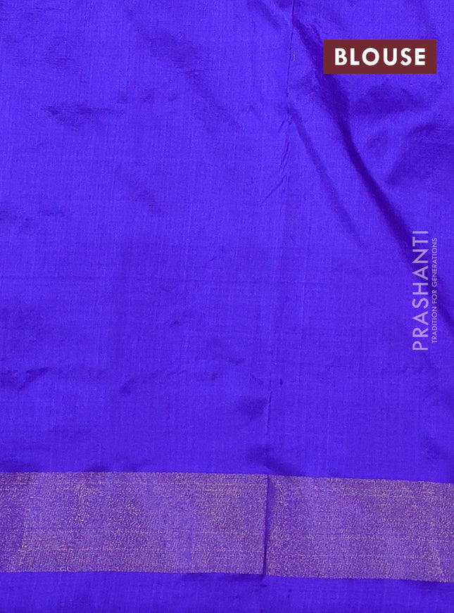 Pochampally silk saree cs blue and blue with allover ikat butta weaves and long ikat woven zari border