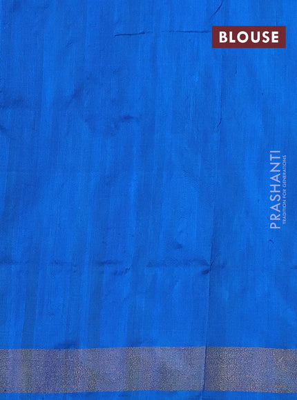 Pochampally silk saree red and cs blue with allover ikat weaves and long ikat woven zari border