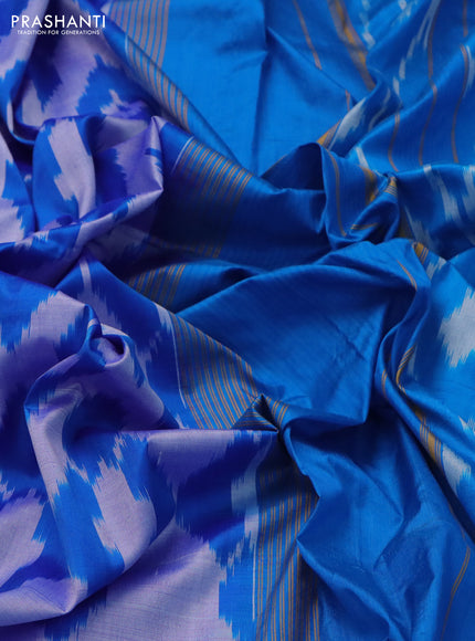 Pochampally silk saree dual shade of mild lavender and cs blue with allover ikat weaves and long ikat woven zari border