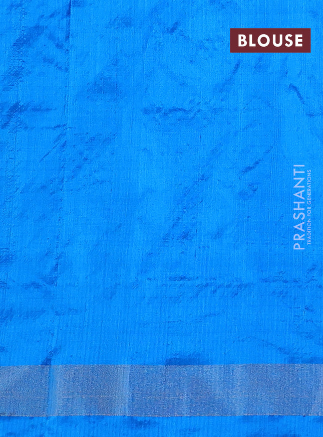 Pochampally silk saree dual shade of mild lavender and cs blue with allover ikat weaves and long ikat woven zari border