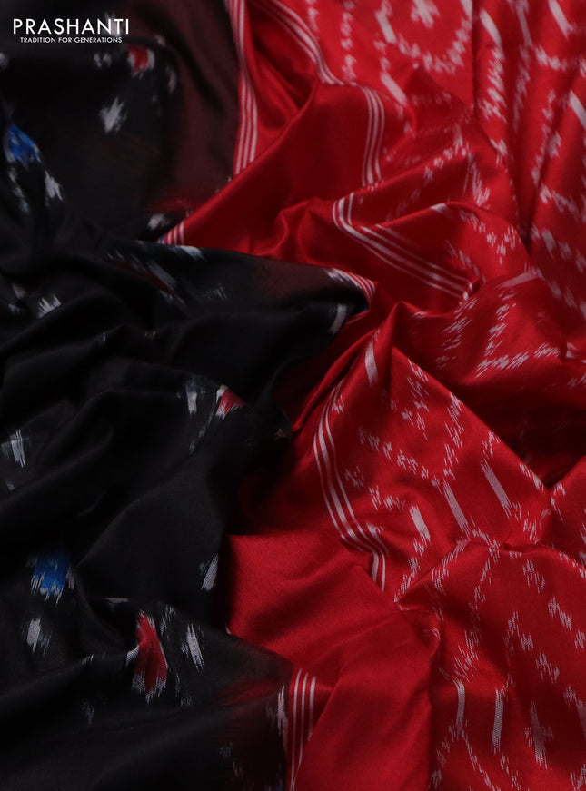 Pochampally silk saree black and red with allover ikat butta weaves and long ikat woven zari border