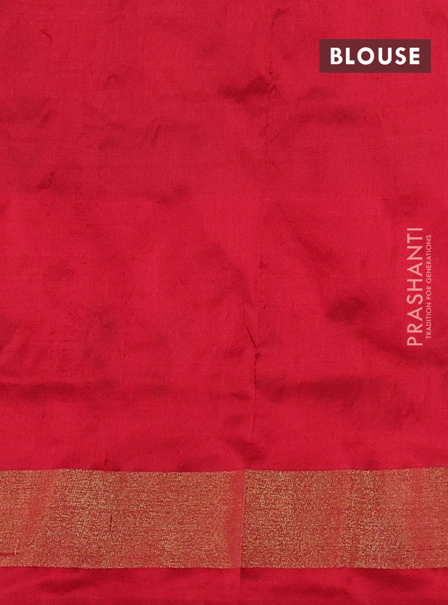 Pochampally silk saree black and red with allover ikat butta weaves and long ikat woven zari border