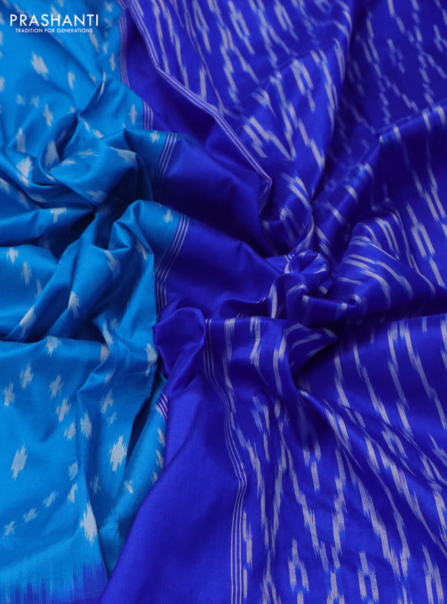 Pochampally silk saree cs blue and blue with allover ikat weaves and long ikat woven zari border