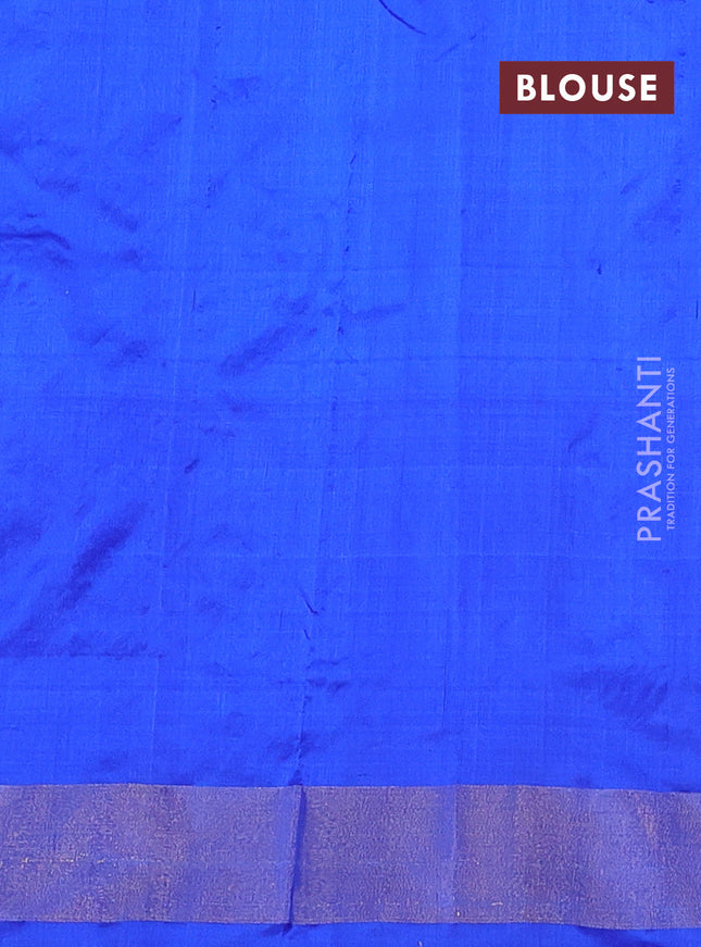 Pochampally silk saree cs blue and blue with allover ikat weaves and long ikat woven zari border