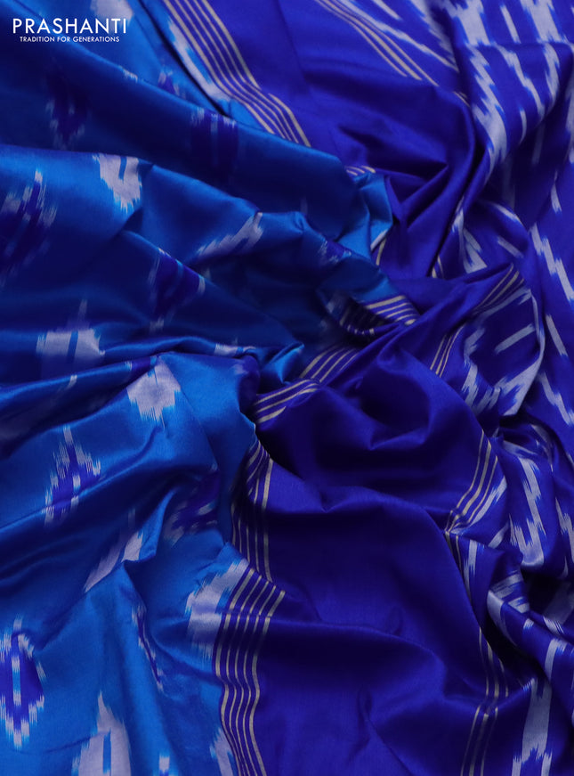 Pochampally silk saree cs blue and blue with allover ikat butta weaves and ikat woven zari border