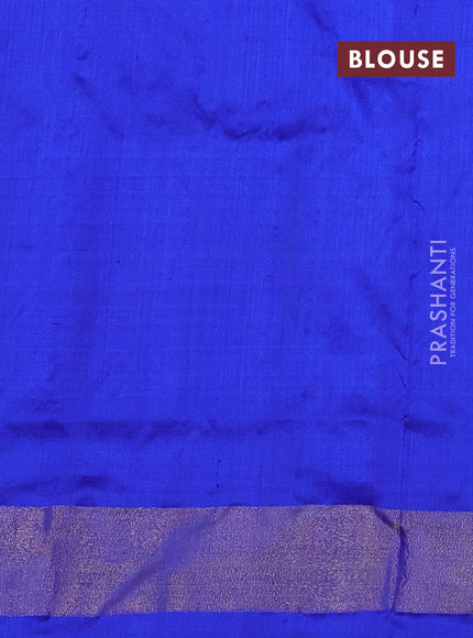 Pochampally silk saree cs blue and blue with allover ikat butta weaves and ikat woven zari border