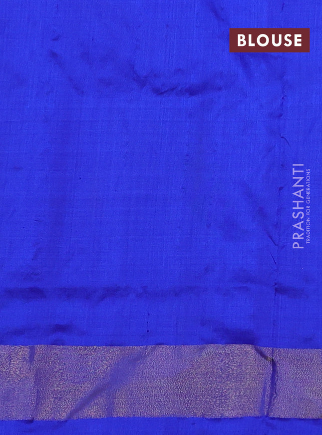 Pochampally silk saree cs blue and blue with allover ikat butta weaves and ikat woven zari border