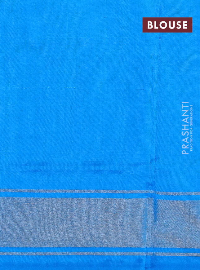 Pochampally silk saree green and cs blue with allover ikat weaves and zari woven border