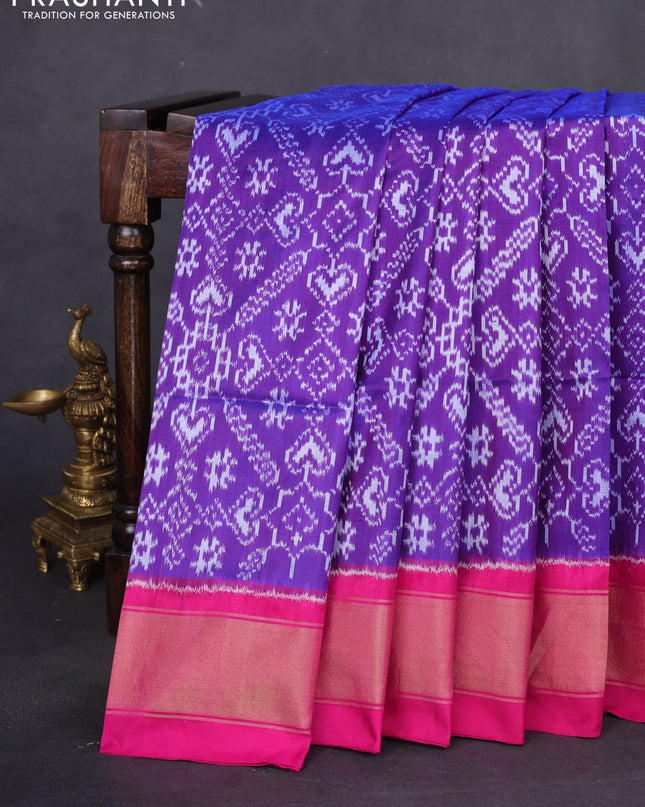 Pochampally silk saree purple shade and pink with allover ikat weaves and zari woven border