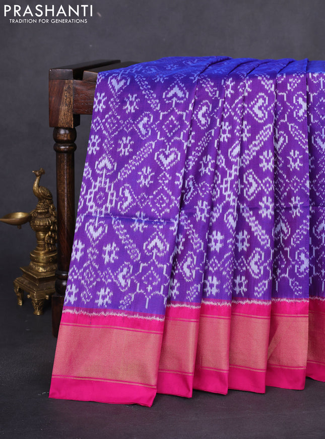 Pochampally silk saree purple shade and pink with allover ikat weaves and zari woven border