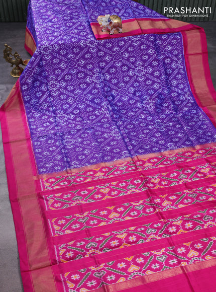 Pochampally silk saree purple shade and pink with allover ikat weaves and zari woven border