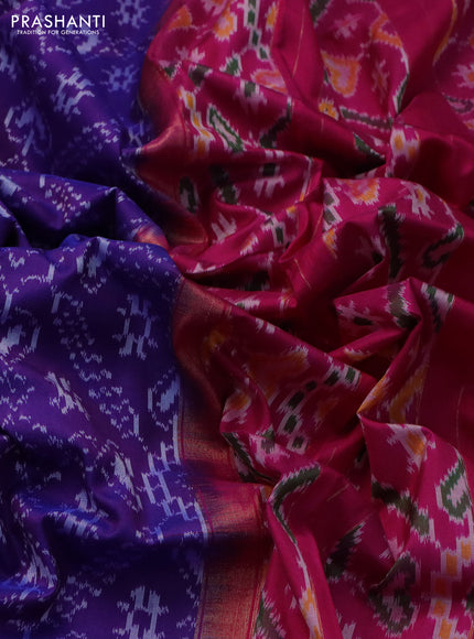 Pochampally silk saree purple shade and pink with allover ikat weaves and zari woven border