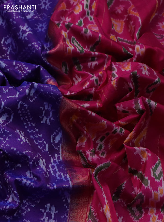 Pochampally silk saree purple shade and pink with allover ikat weaves and zari woven border