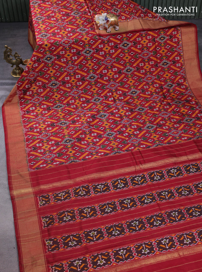 Pochampally silk saree maroon with allover ikat weaves and zari woven border