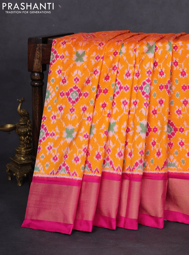 Pochampally silk saree orange and pink with allover ikat weaves and zari woven border