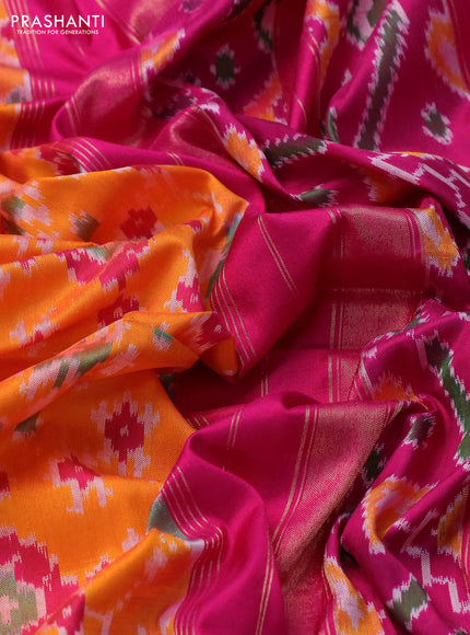 Pochampally silk saree orange and pink with allover ikat weaves and zari woven border