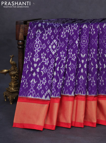 Pochampally silk saree violet and red with allover ikat weaves and zari woven border