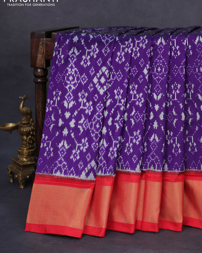 Pochampally silk saree violet and red with allover ikat weaves and zari woven border