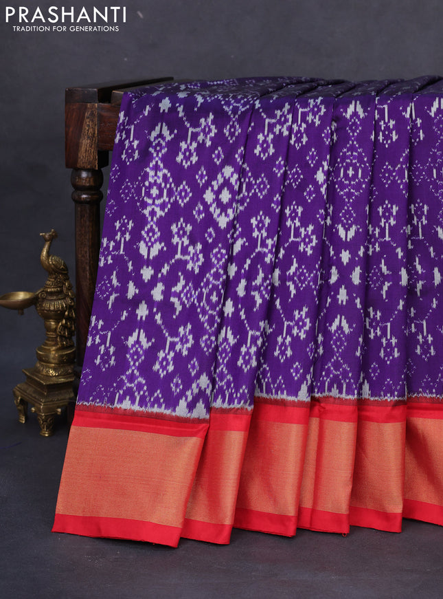 Pochampally silk saree violet and red with allover ikat weaves and zari woven border