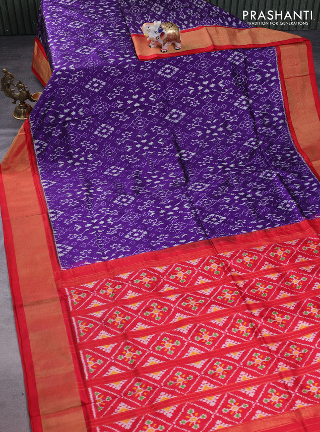 Pochampally silk saree violet and red with allover ikat weaves and zari woven border