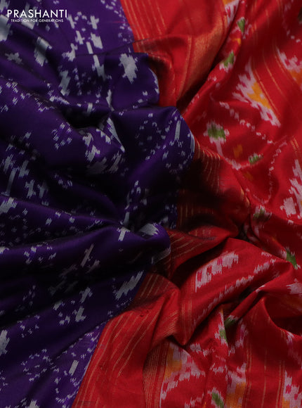 Pochampally silk saree violet and red with allover ikat weaves and zari woven border