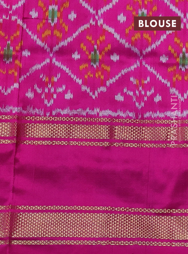 Pochampally silk saree grey and pink with plain body and temple design rettapet zari woven border