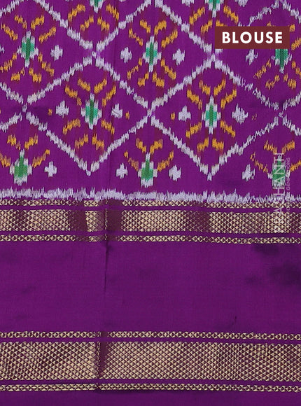 Pochampally silk saree light green and purple with plain body and temple design rettapet zari woven border