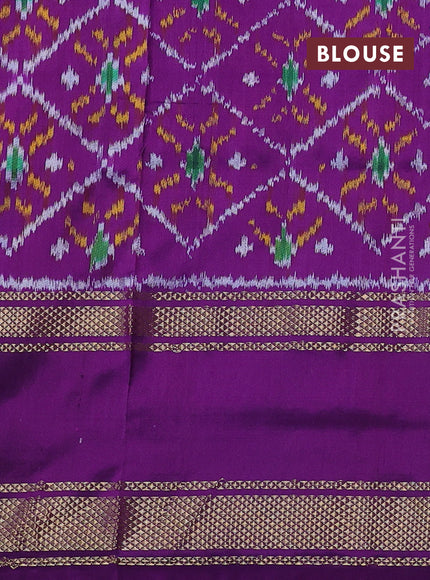 Pochampally silk saree dark mustard and purple with plain body and temple design rettapet zari woven border