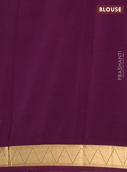 Semi mysore silk saree wine shade and pastel blue with half & half style and long kalamkari printed border