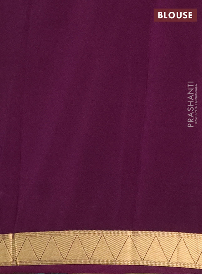 Semi mysore silk saree wine shade and pastel blue with half & half style and long kalamkari printed border