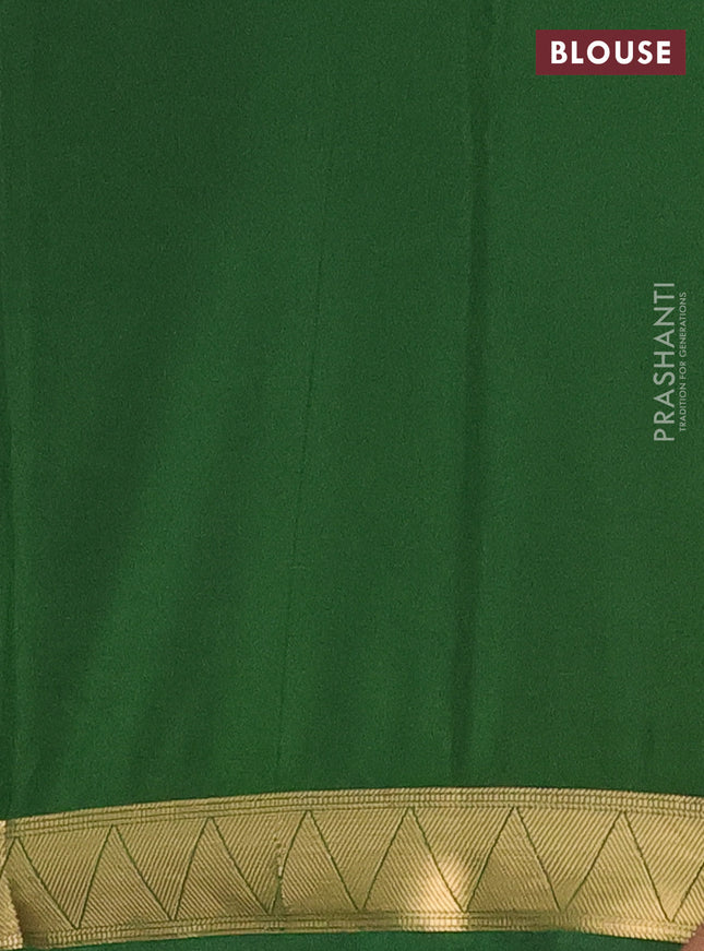 Semi mysore silk saree green and mustard yellow with half & half style and long kalamkari printed border