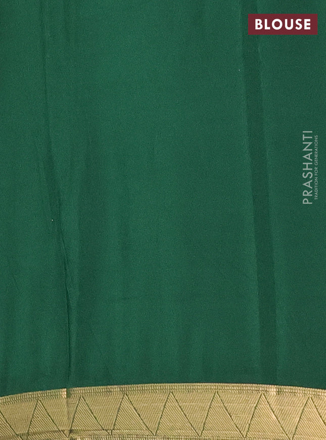 Semi mysore silk saree green and pastel green with half & half style and long kalamkari printed border